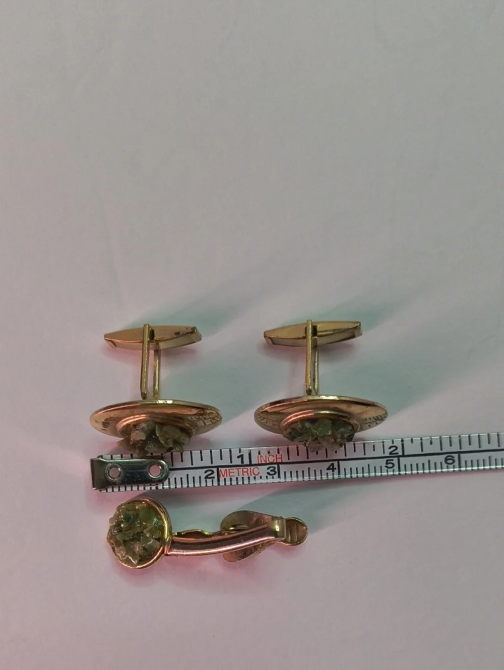 VTG Jade/Jadeite Stone Chips Cufflinks and Tie Clip Set MCM Men's Style
